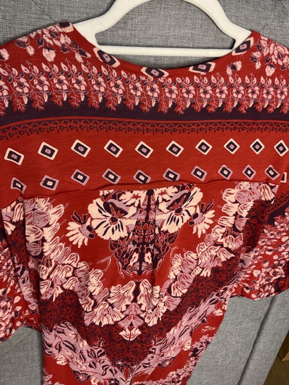 Free People Red Floral Boho Tunic Knot Top Small - Picture 11 of 12